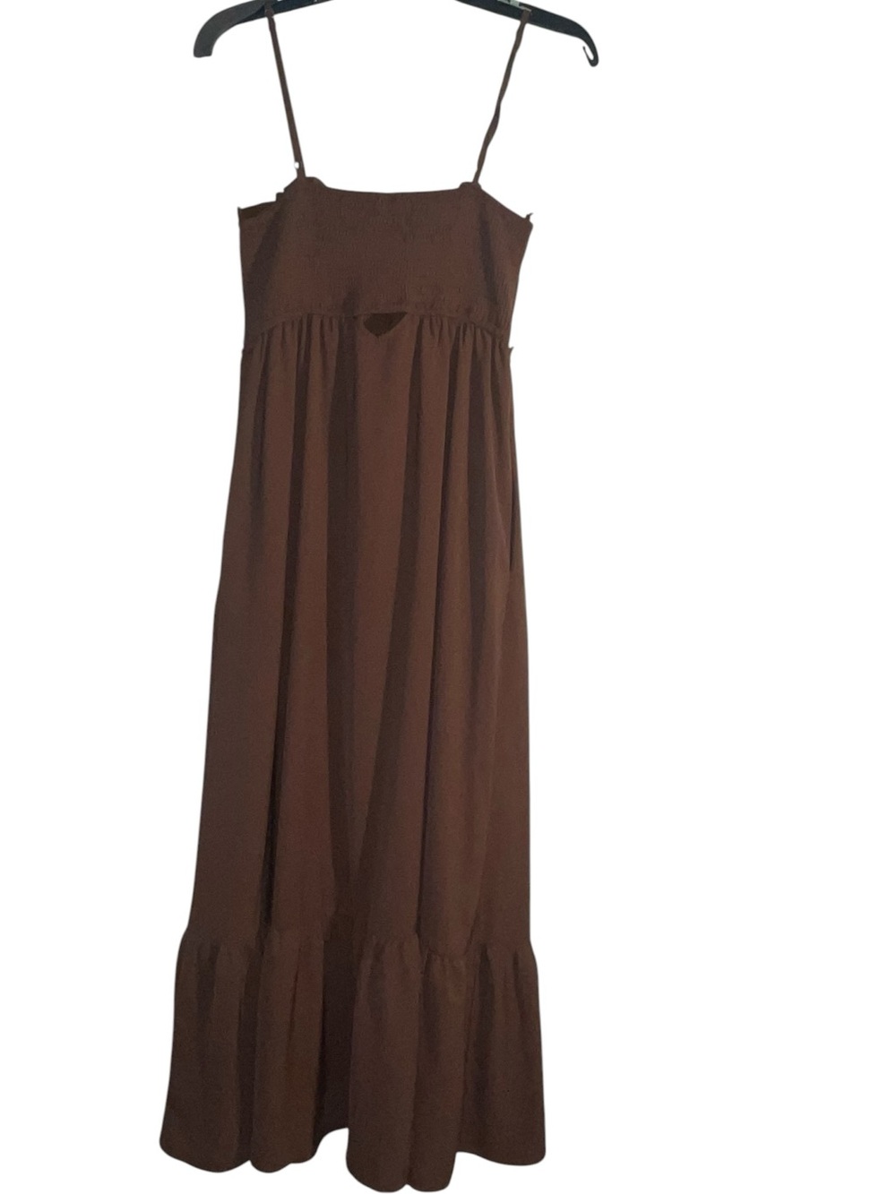 Dokotoo chocolate brown tiered sleeveless maxi dress w/button down front. Size M - Picture 7 of 11
